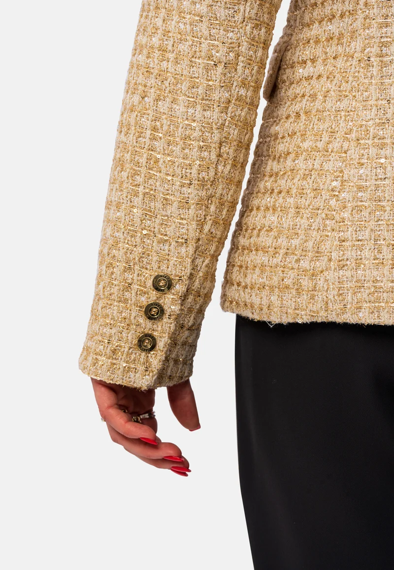 Eleganter Doppelreiher-Blazer aus Gold-Tweed