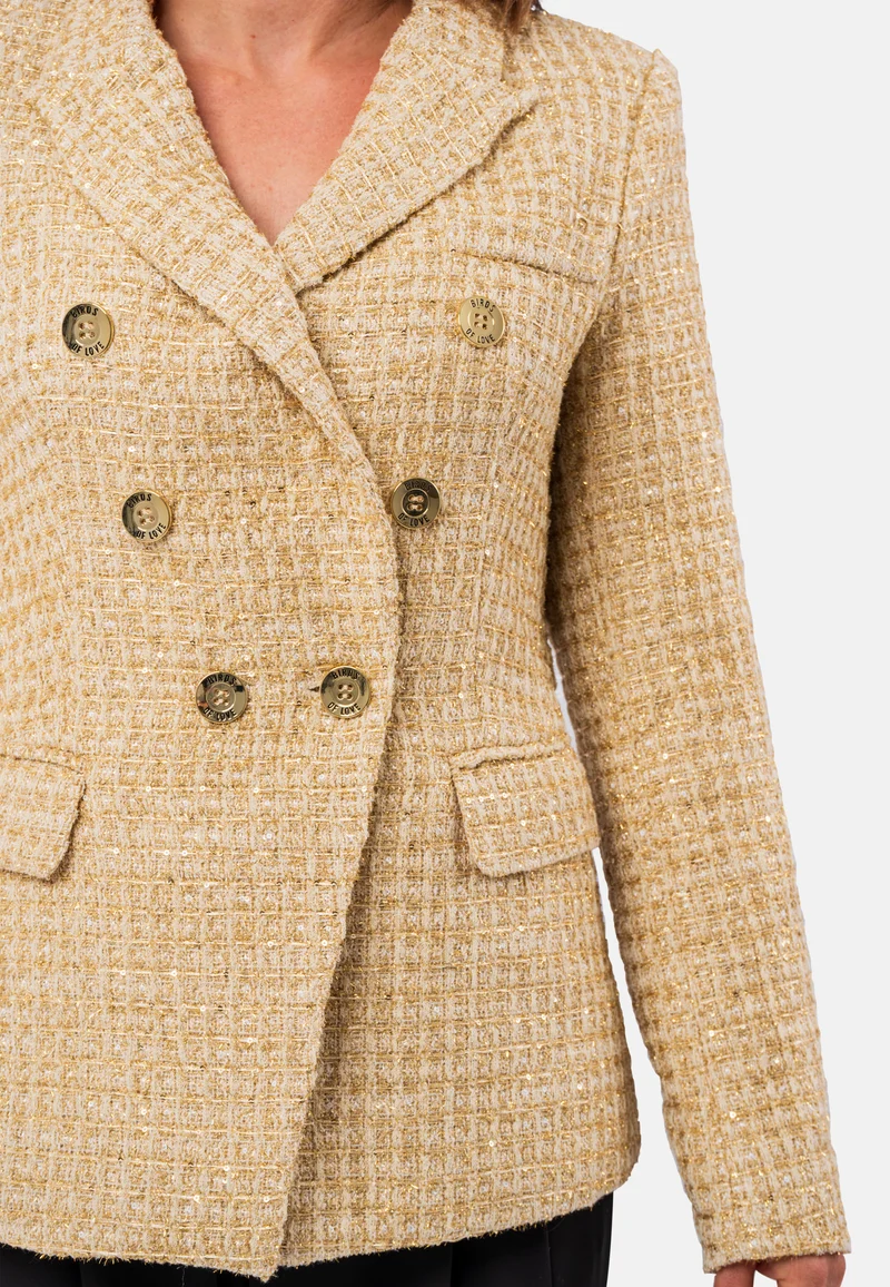 Eleganter Doppelreiher-Blazer aus Gold-Tweed