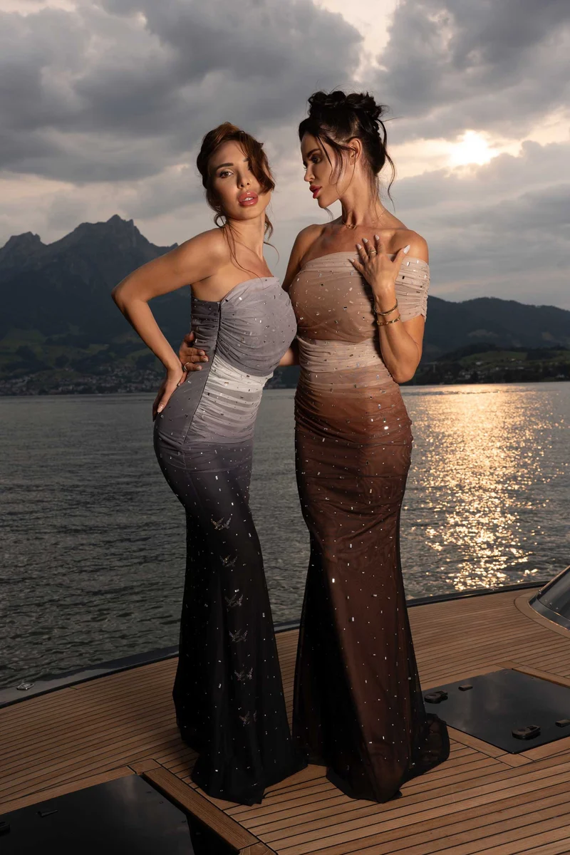 Elegantes Abendkleid | One-Shoulder-Design | Farbverlauf Grau-Schwarz