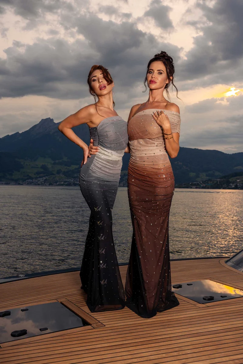 Elegantes Abendkleid | One-Shoulder-Design | Farbverlauf Grau-Schwarz