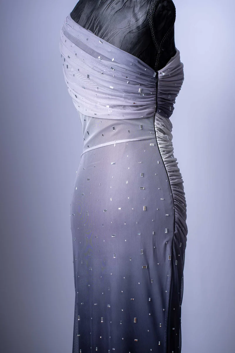 Elegantes Abendkleid | One-Shoulder-Design | Farbverlauf Grau-Schwarz