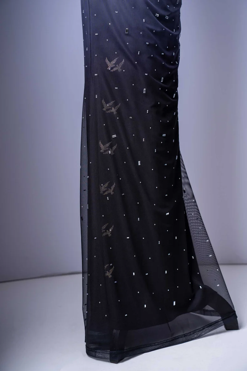 Elegantes Abendkleid | One-Shoulder-Design | Farbverlauf Grau-Schwarz