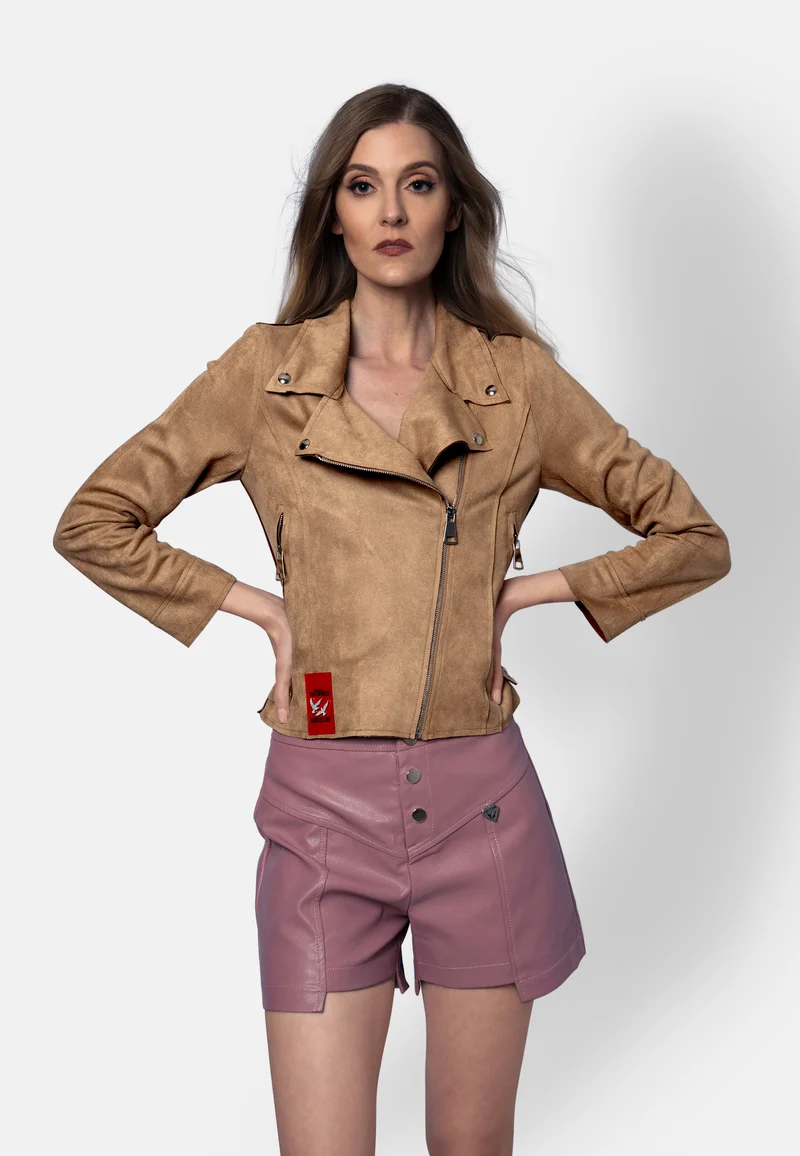 Romy – Kurzjacke aus veganem Wildleder in Mocha