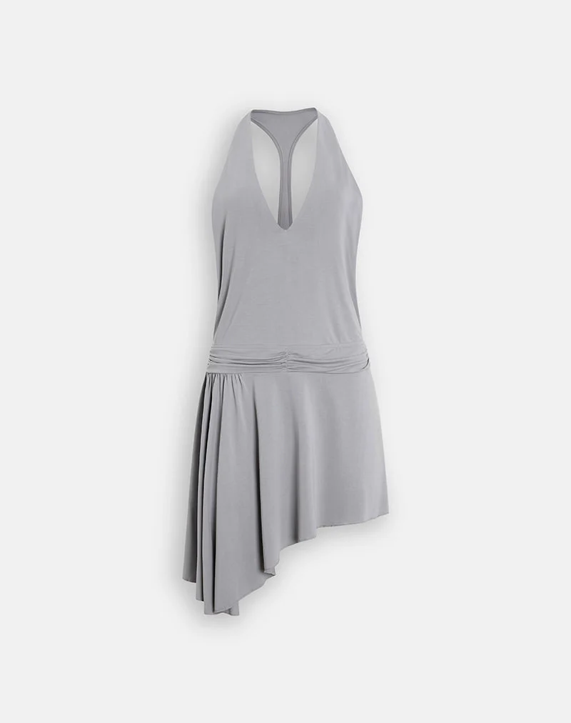 Roku Drape Minikleid in Cupro, lila-grau
