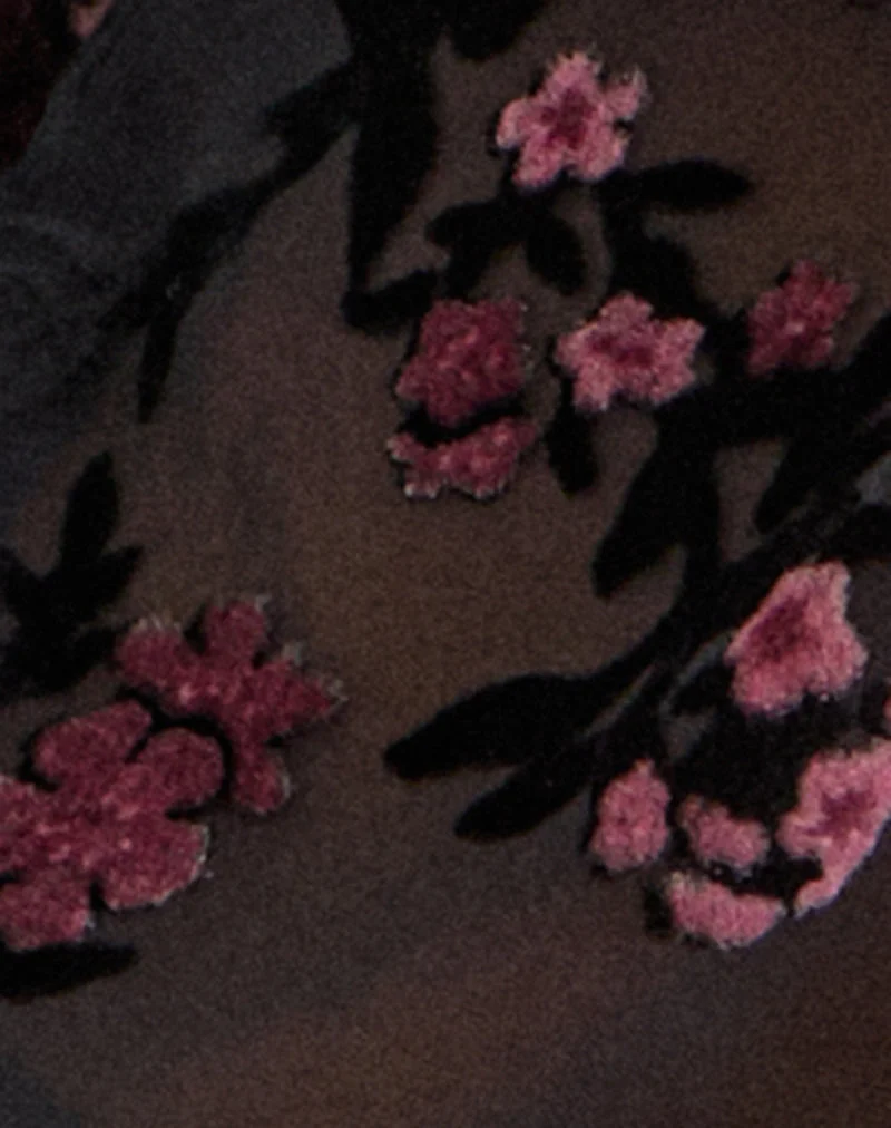 Sukuri-Strickjacke in Devore-Blumenmuster, schwarz