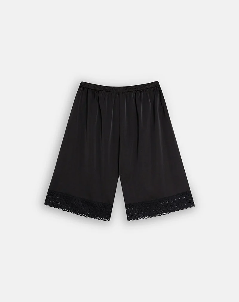 Qiana-Shorts mit Spitzenbesatz aus schwarzem Satin