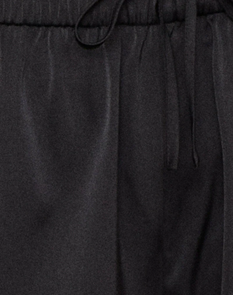 Qiana-Shorts mit Spitzenbesatz aus schwarzem Satin