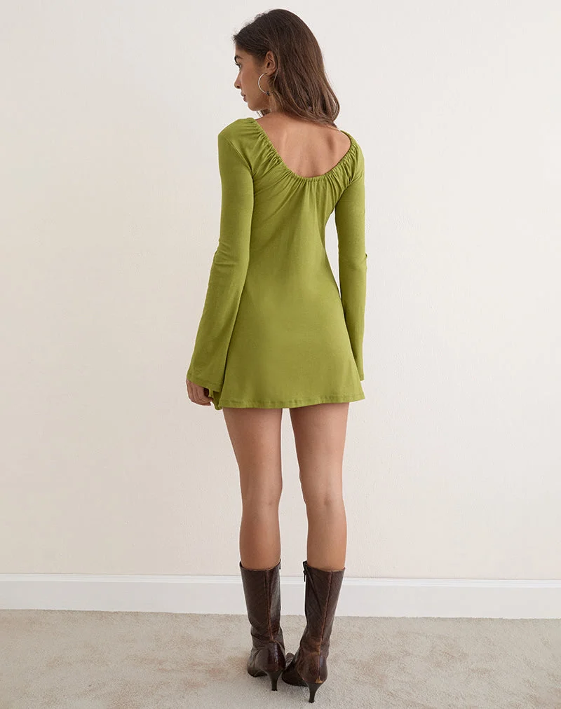 Pelagia Langarm-Minikleid in Moosgrün