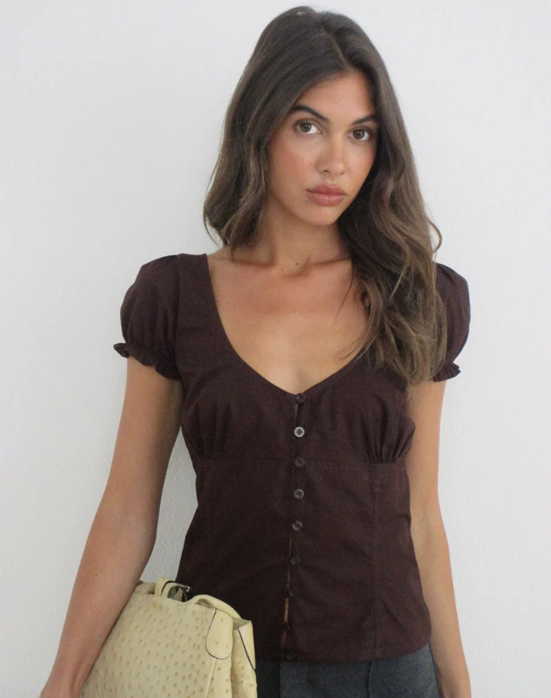 Nurma-Bluse aus Popeline in der Farbe „Bitter Chocolate“