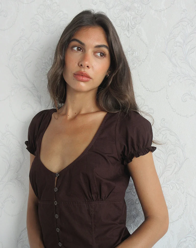 Nurma-Bluse aus Popeline in der Farbe „Bitter Chocolate“