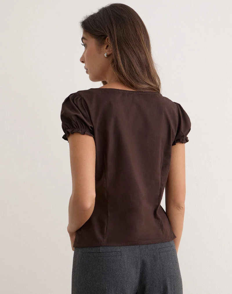 Nurma-Bluse aus Popeline in der Farbe „Bitter Chocolate“