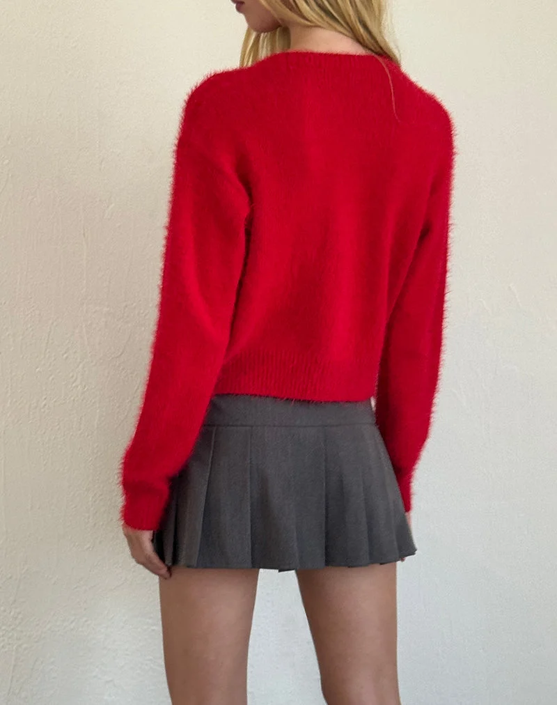 Audrina Strickjacke in flauschigem Rot