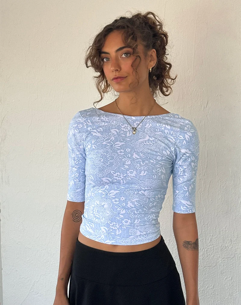 Xiwani Top aus Lycra mit weißem Ornamentdruck