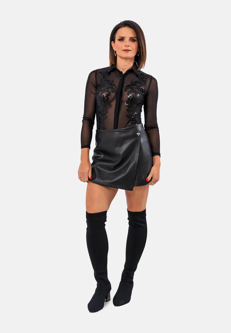 Vegan Leder Skort | Elegante Shorts mit Rock-Design in Schwarz