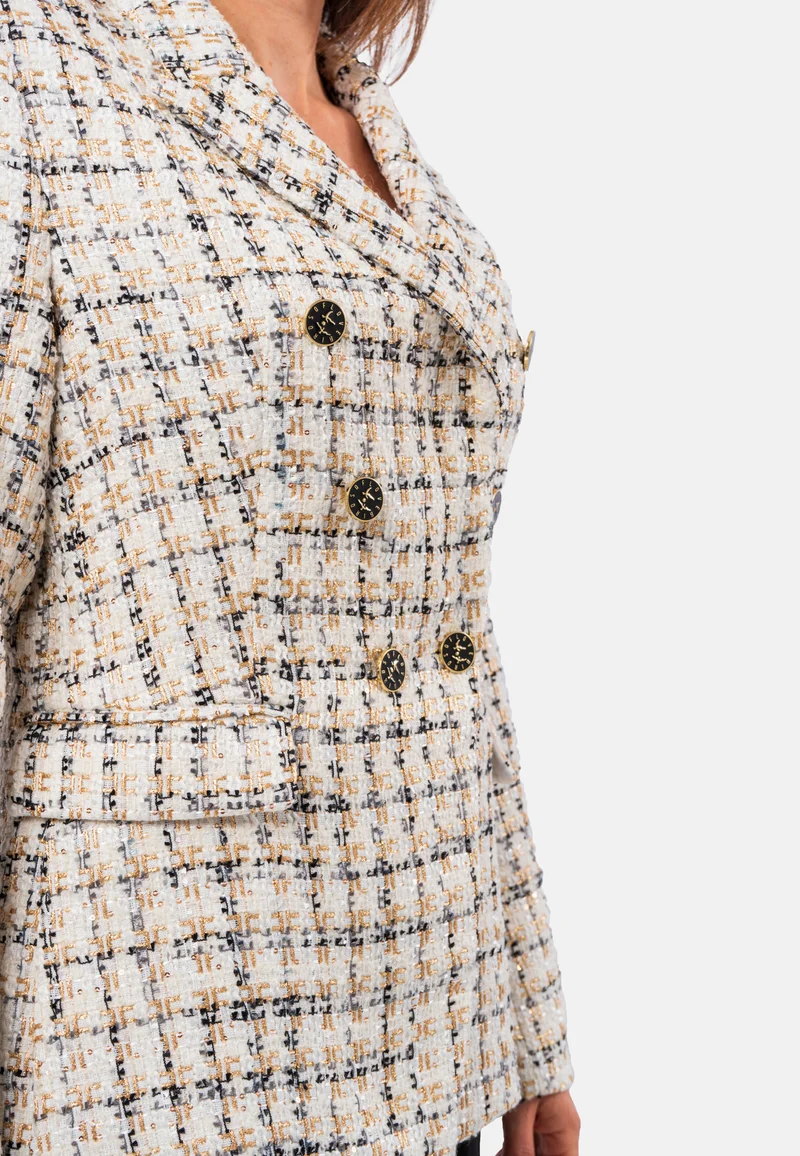 Zweireihiger Tweed-Blazer mit Wollanteil