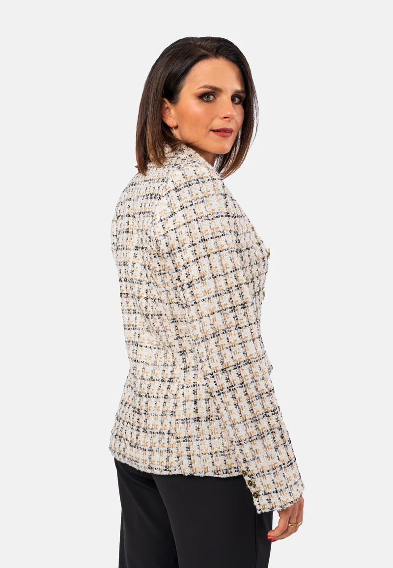 Zweireihiger Tweed-Blazer mit Wollanteil