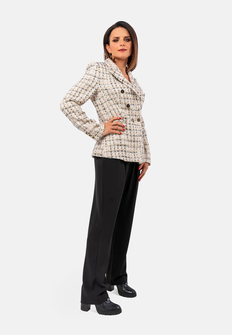 Zweireihiger Tweed-Blazer mit Wollanteil