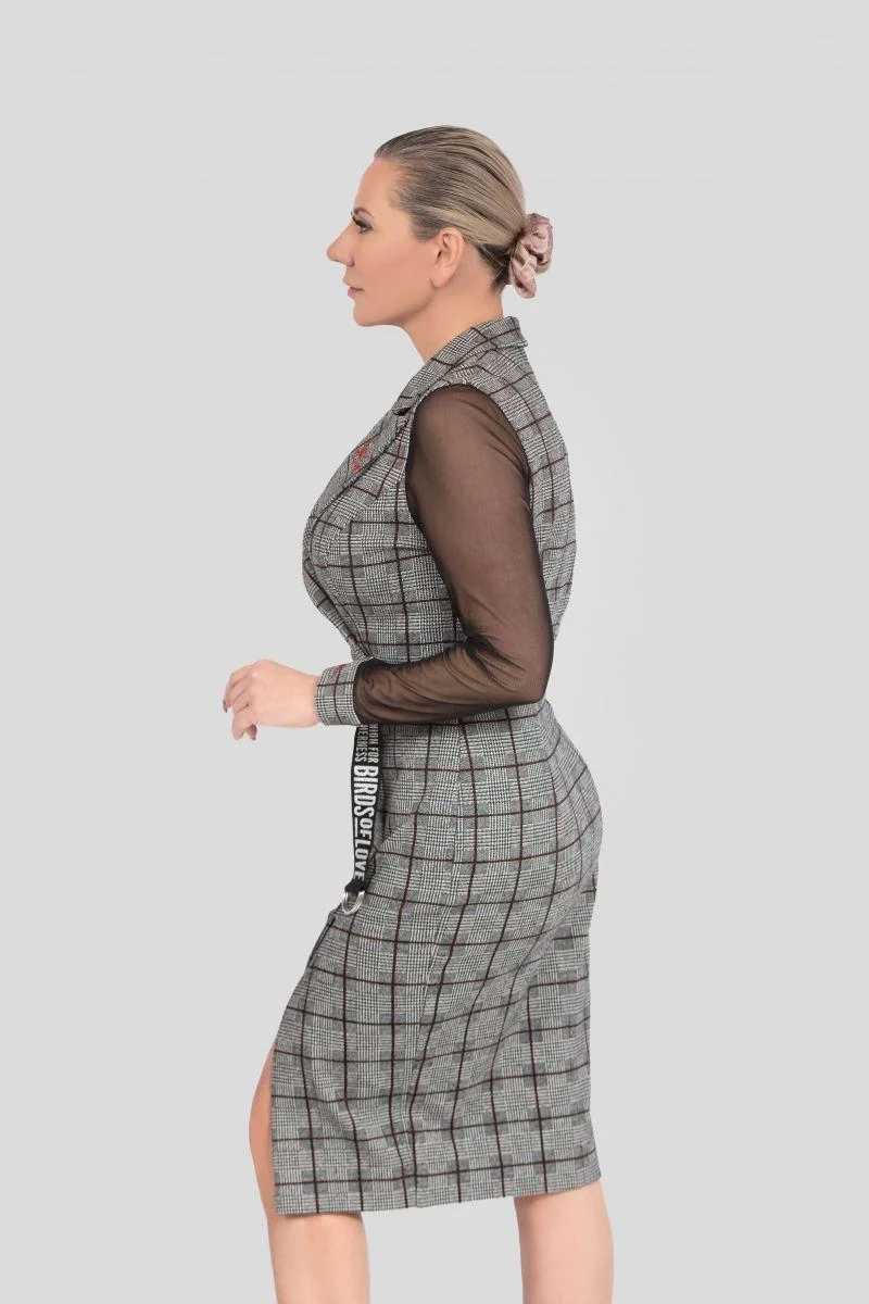 Plaid Wickelkleid – Kariertes Business-Kleid aus Wolle mit Gürtel