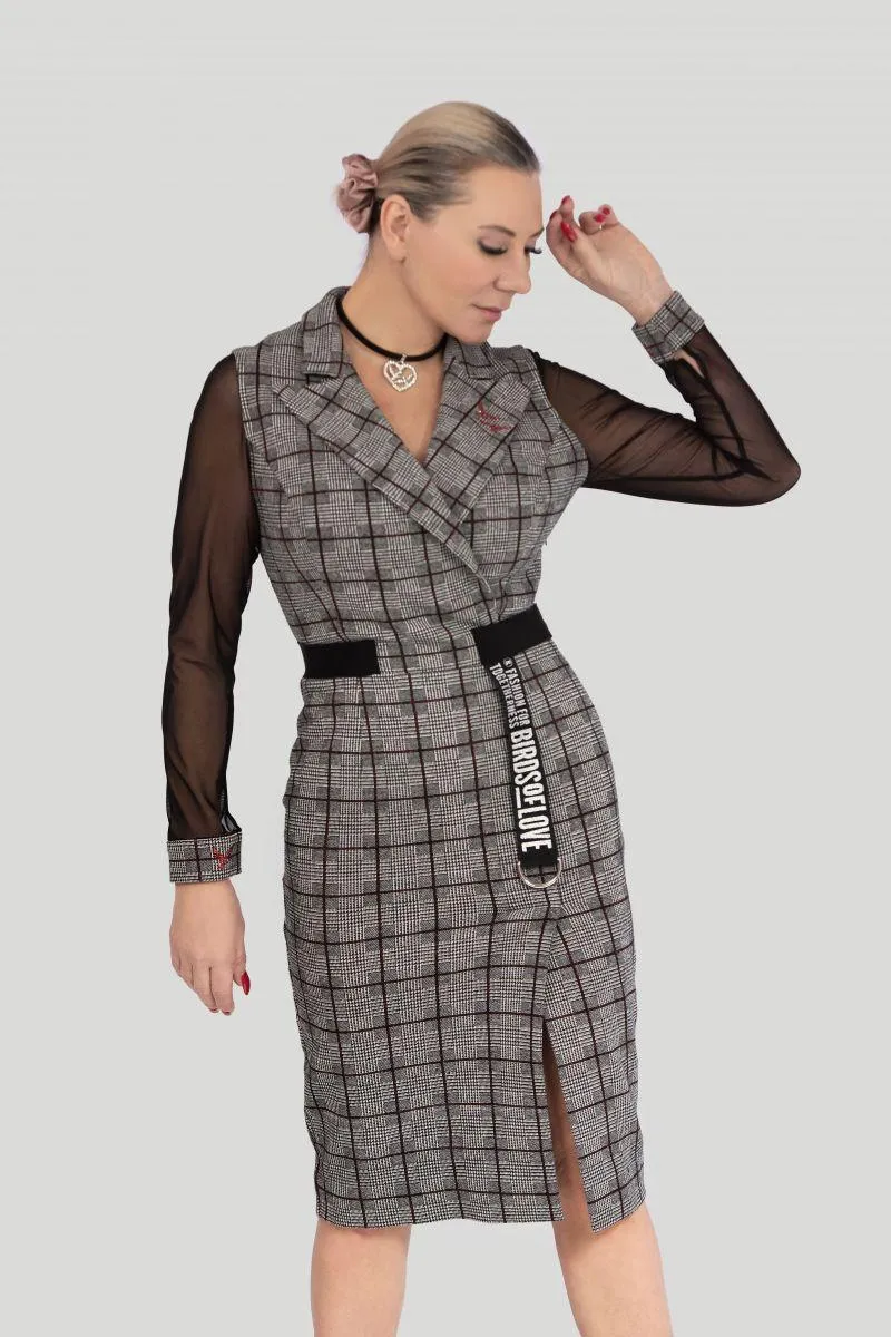Plaid Wickelkleid – Kariertes Business-Kleid aus Wolle mit Gürtel
