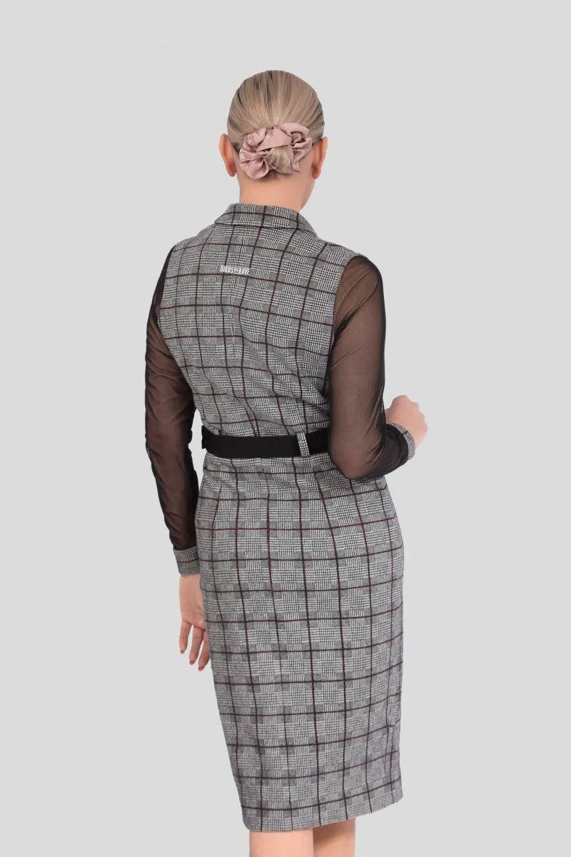 Plaid Wickelkleid – Kariertes Business-Kleid aus Wolle mit Gürtel