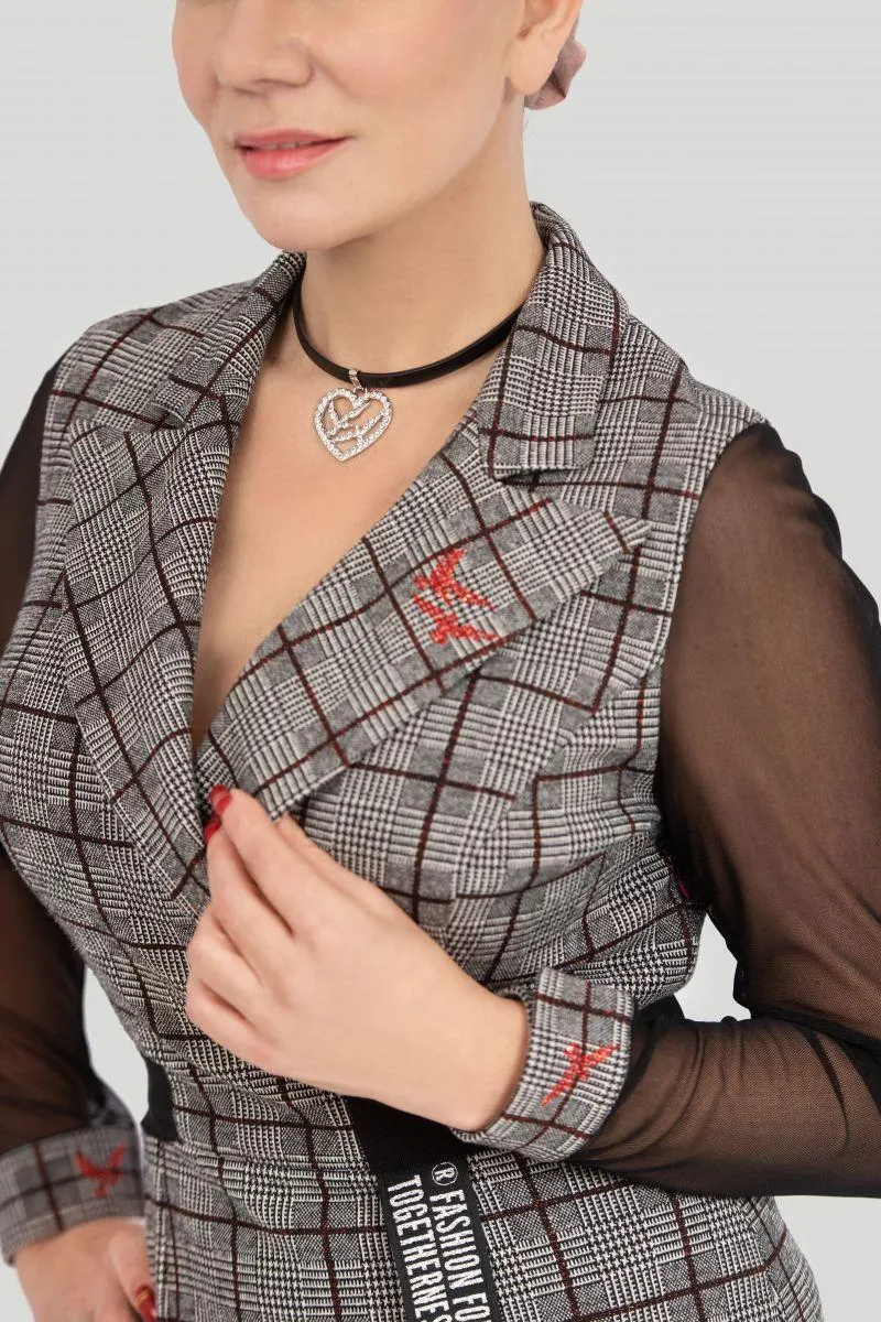 Plaid Wickelkleid – Kariertes Business-Kleid aus Wolle mit Gürtel