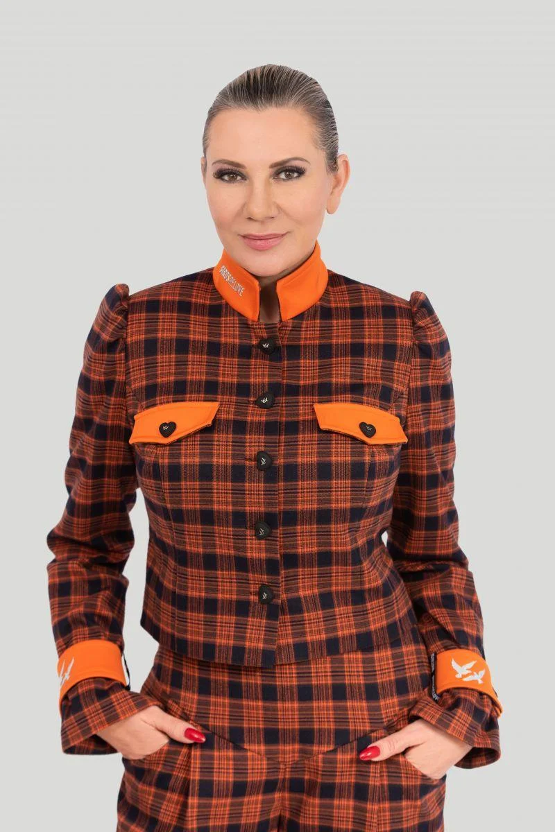 Elegante Damen Blazer-Jacke mit Karo-Muster