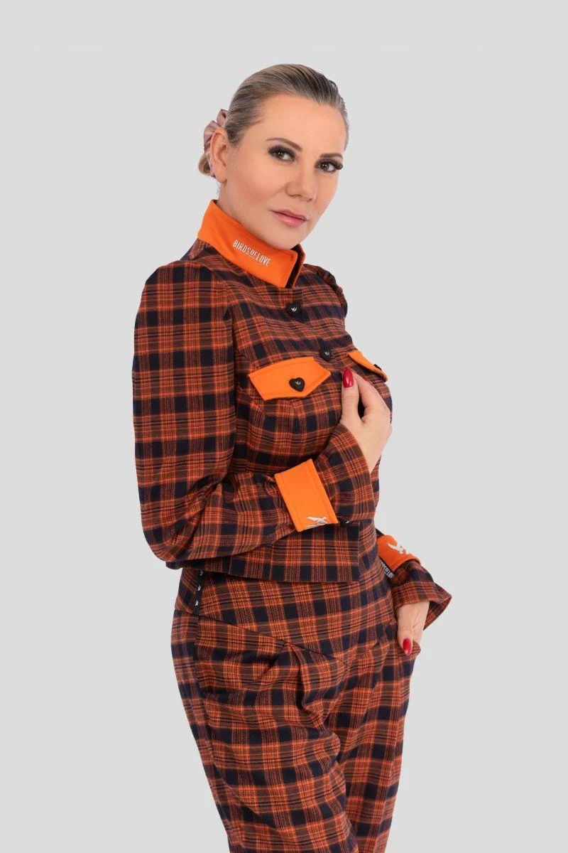 Elegante Damen Blazer-Jacke mit Karo-Muster