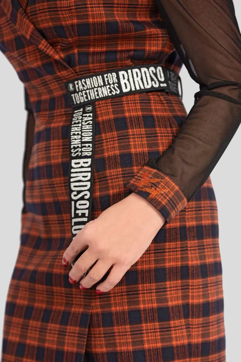 Plaid Mini-Kleid aus Wolle – Kurzes Westenkleid mit transparenten Ärmeln