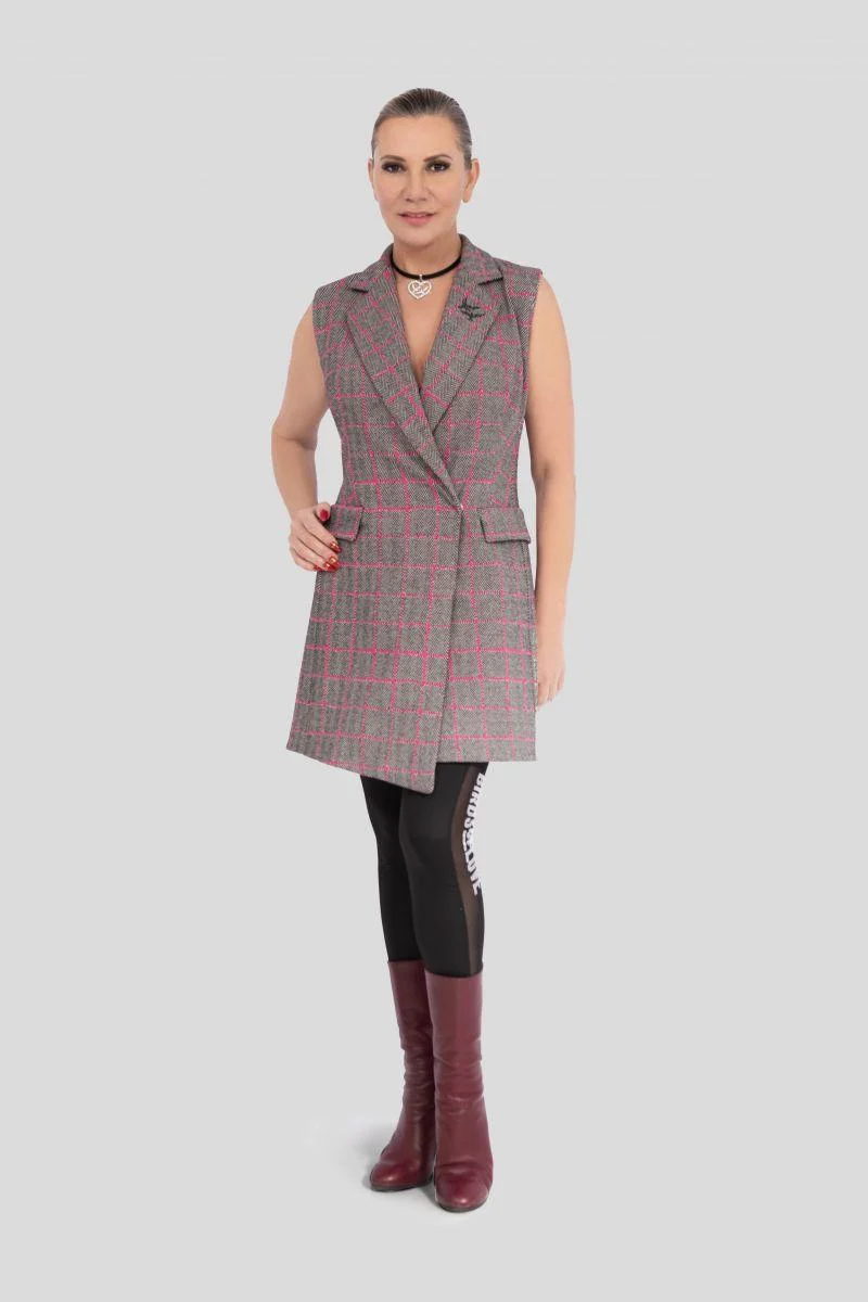 Kariertes Westenkleid aus 100% Wolle in Rosa