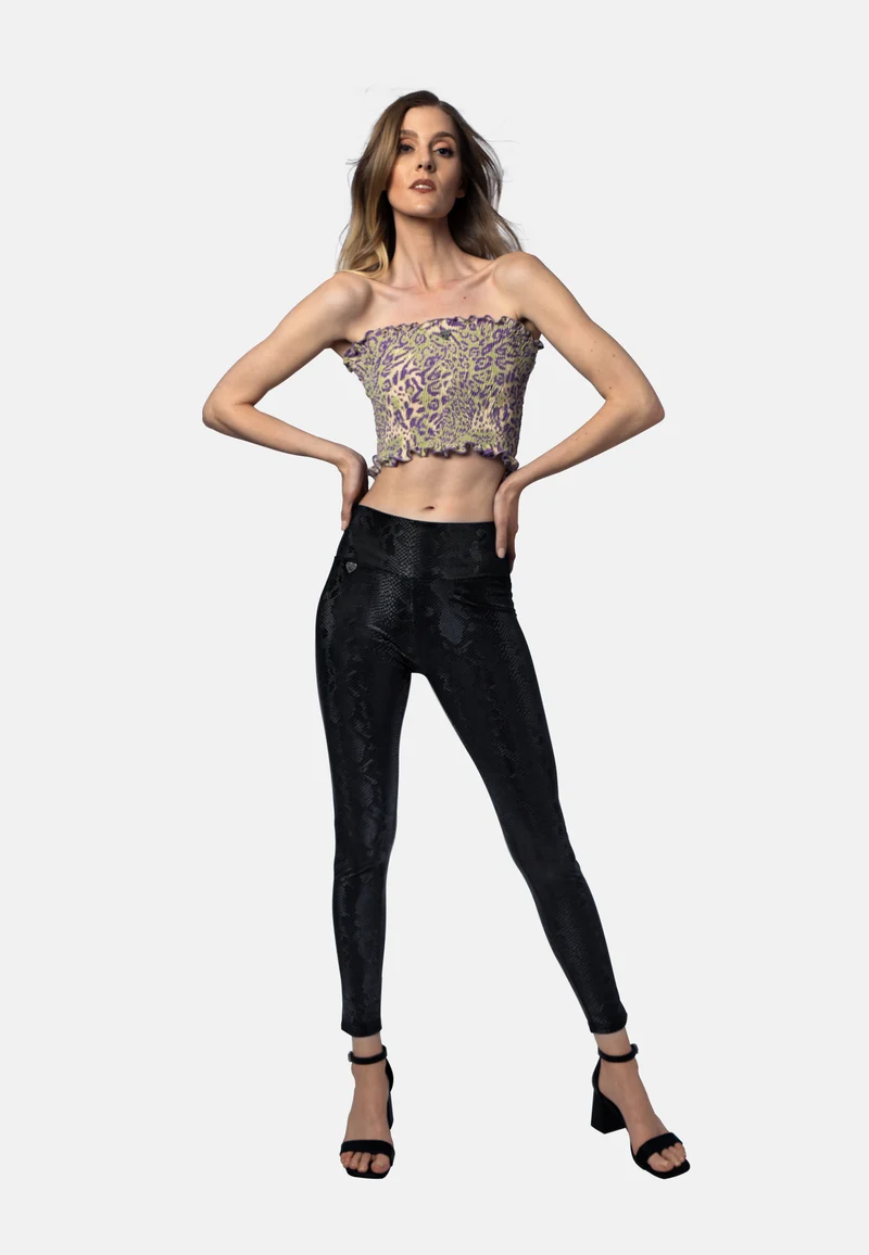 Schwarze Python-Leggings aus veganem Ökoleder