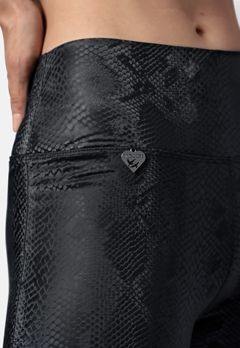Schwarze Python-Leggings aus veganem Ökoleder