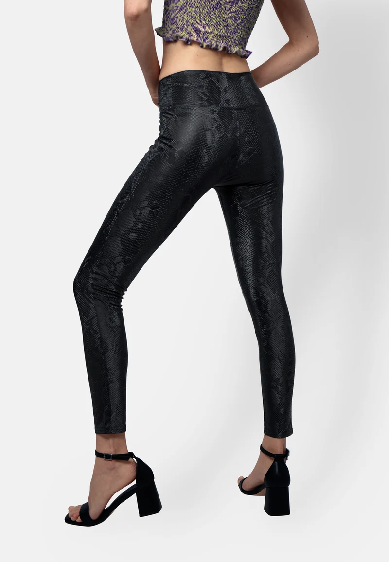 Schwarze Python-Leggings aus veganem Ökoleder