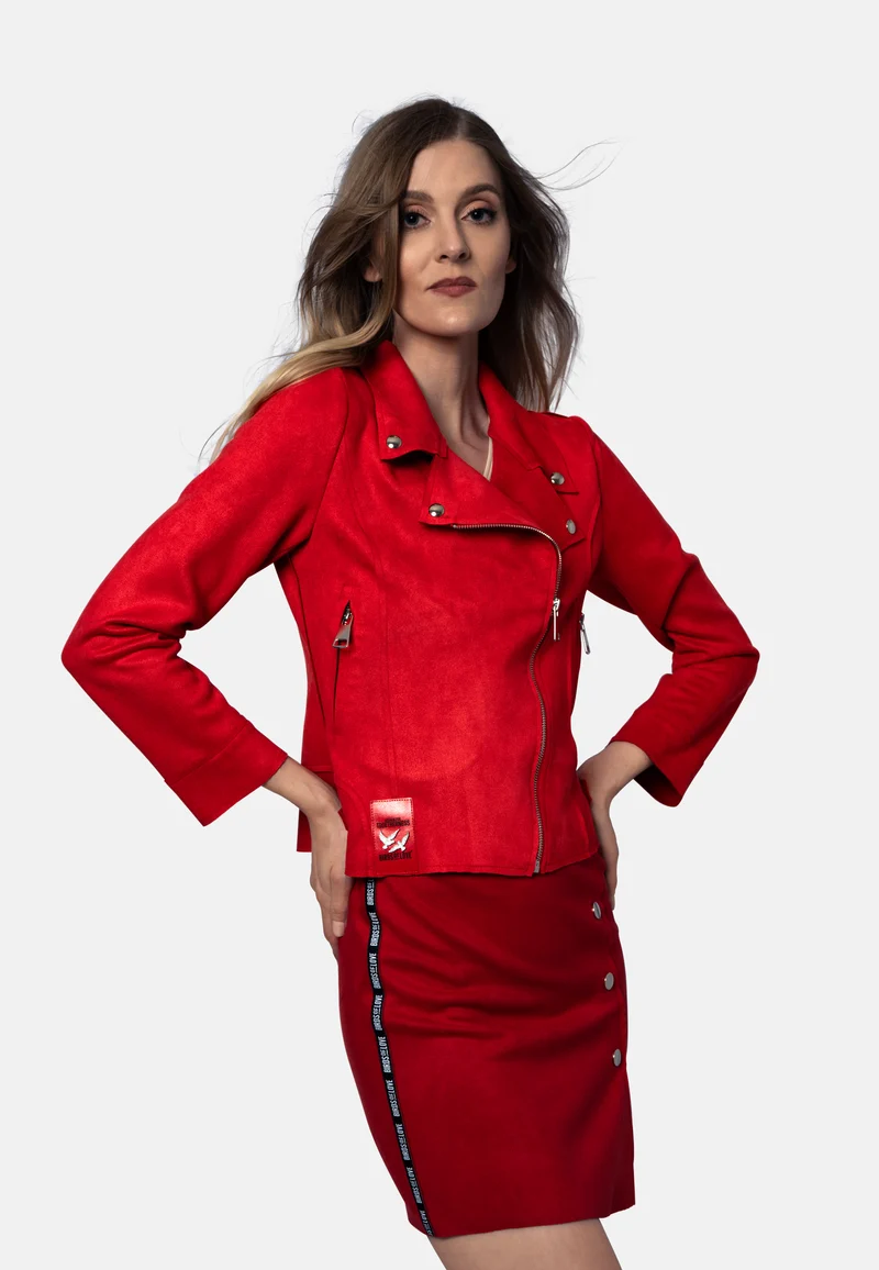 Romy – Kurzjacke aus veganem Wildleder in rot