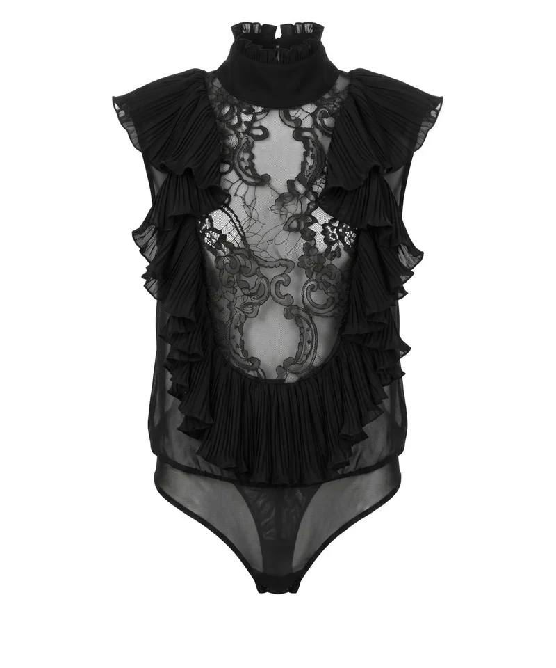 Body con collo alto e dettagli con volant
