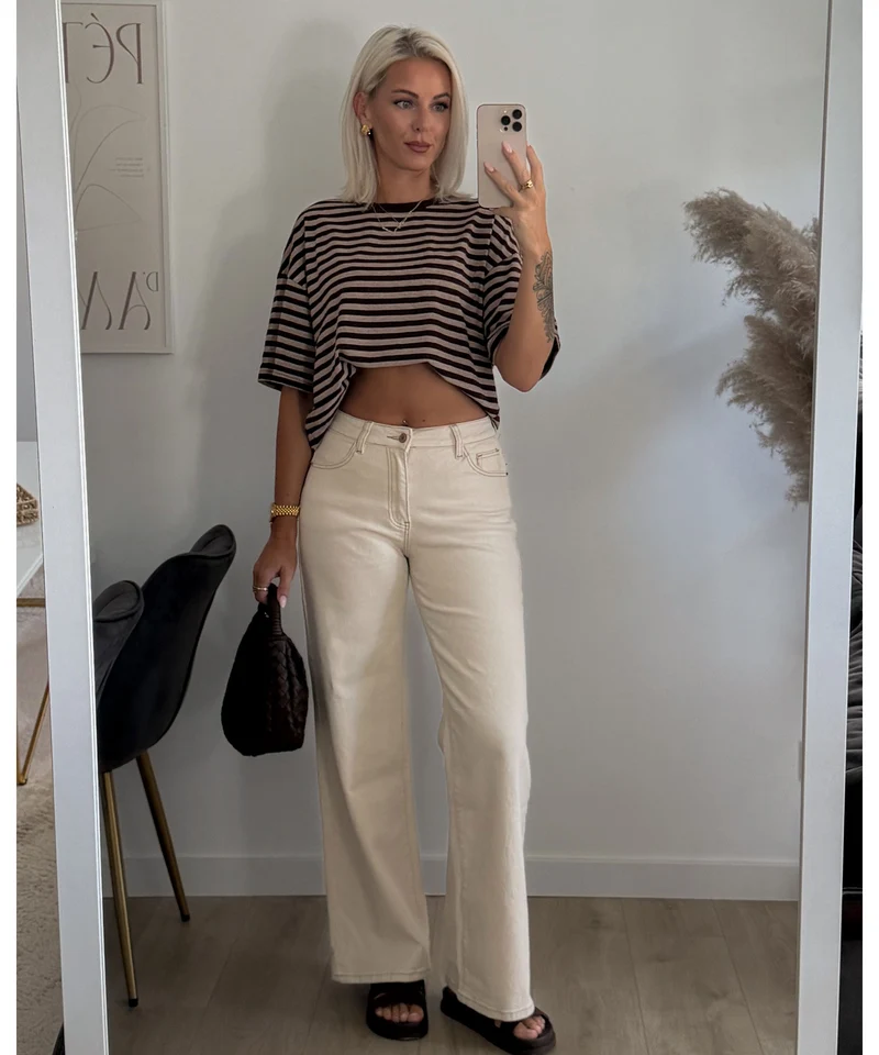 Stretch Dad Fit Mid Rise Jeans Henrika Creme