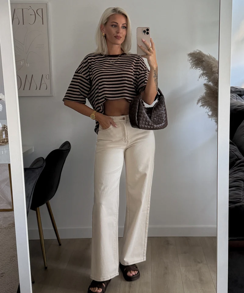 Stretch Dad Fit Mid Rise Jeans Henrika Creme