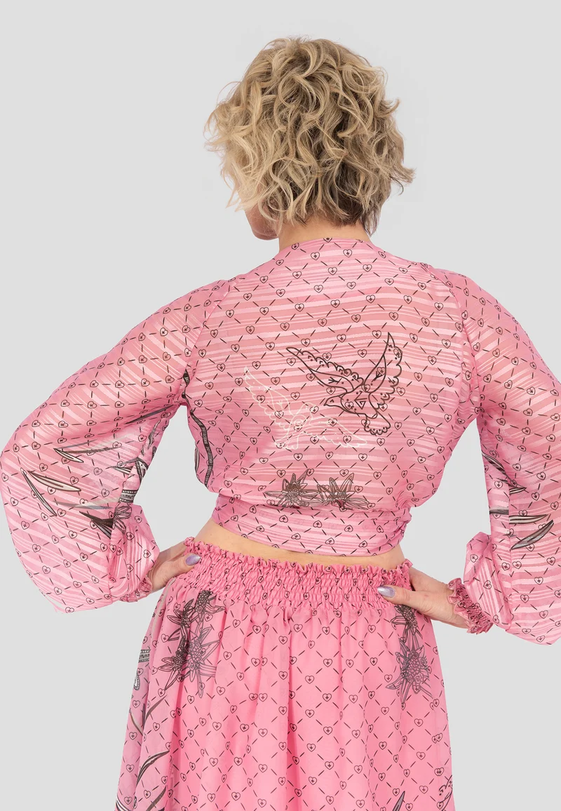 Design Edelweiss Rosa Wickelbluse