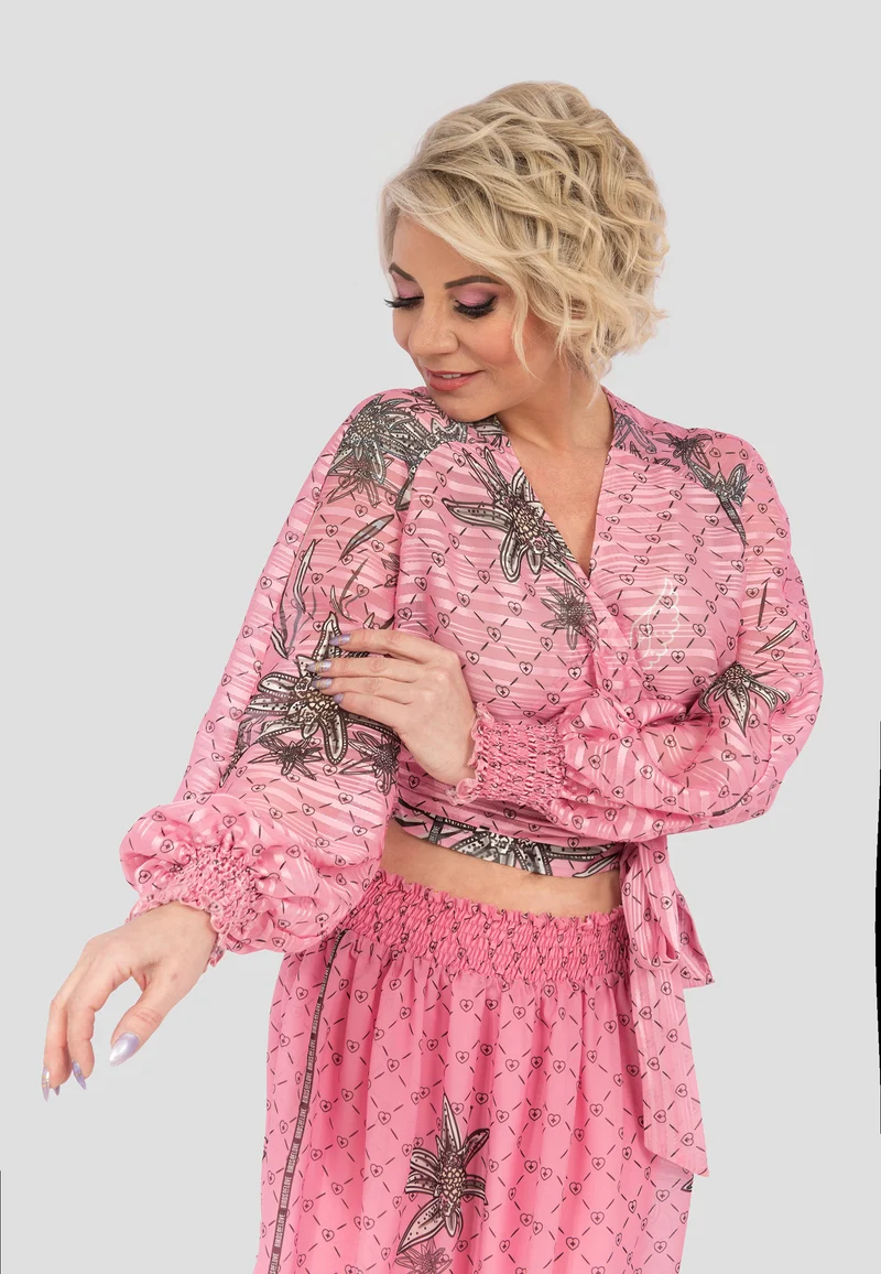 Design Edelweiss Rosa Wickelbluse