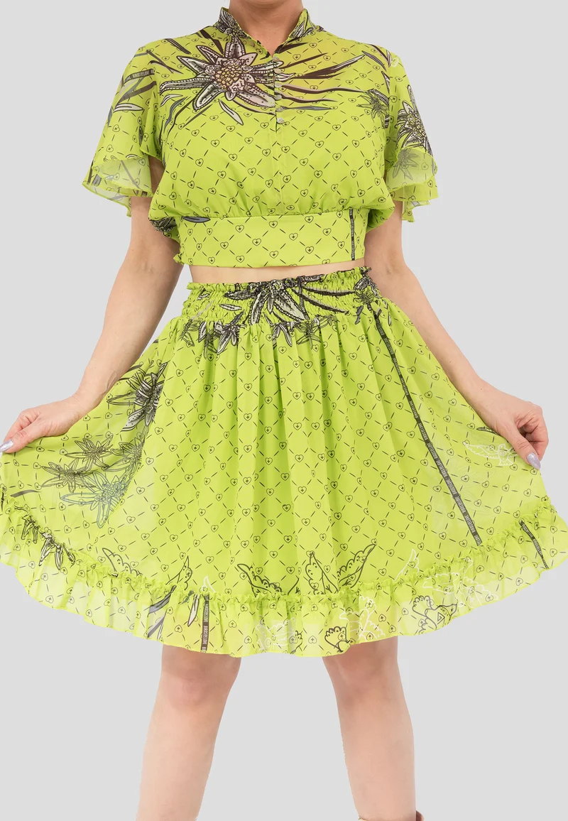 Kurzer Rock "Edelweiss" in Lime – Sommerlicher Minirock mit Blumendruck