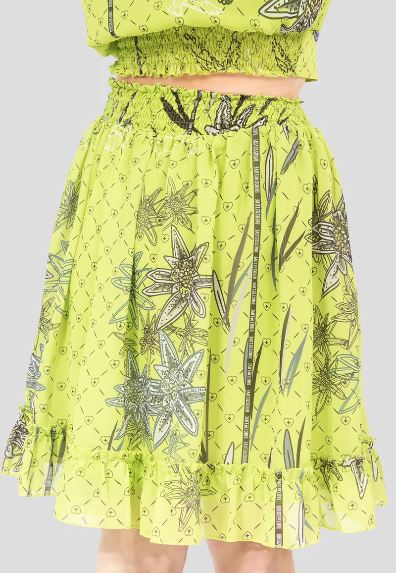 Kurzer Rock "Edelweiss" in Lime – Sommerlicher Minirock mit Blumendruck