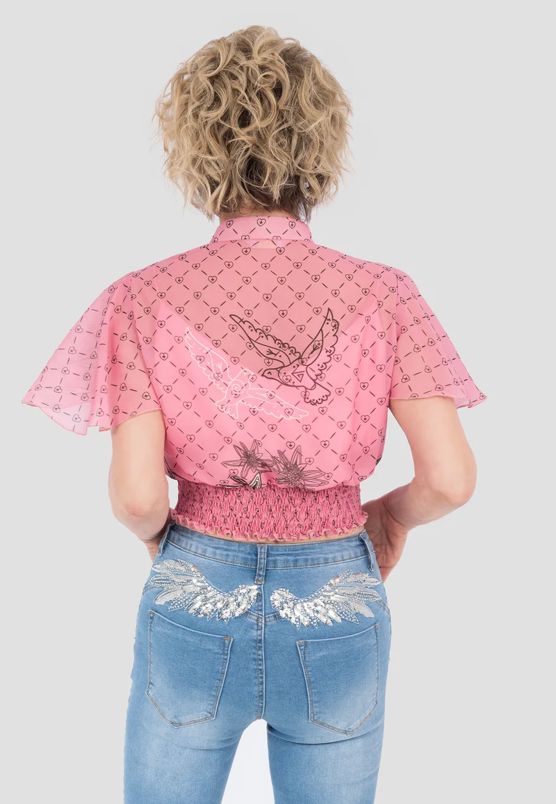 Design Edelweiß-Rosa Top-Bluse mit Knöpfen