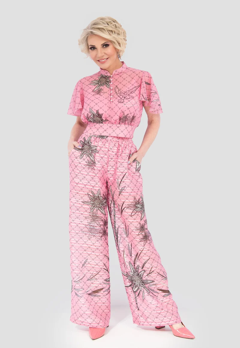 Design Edelweiß-Rosa Top-Bluse mit Knöpfen