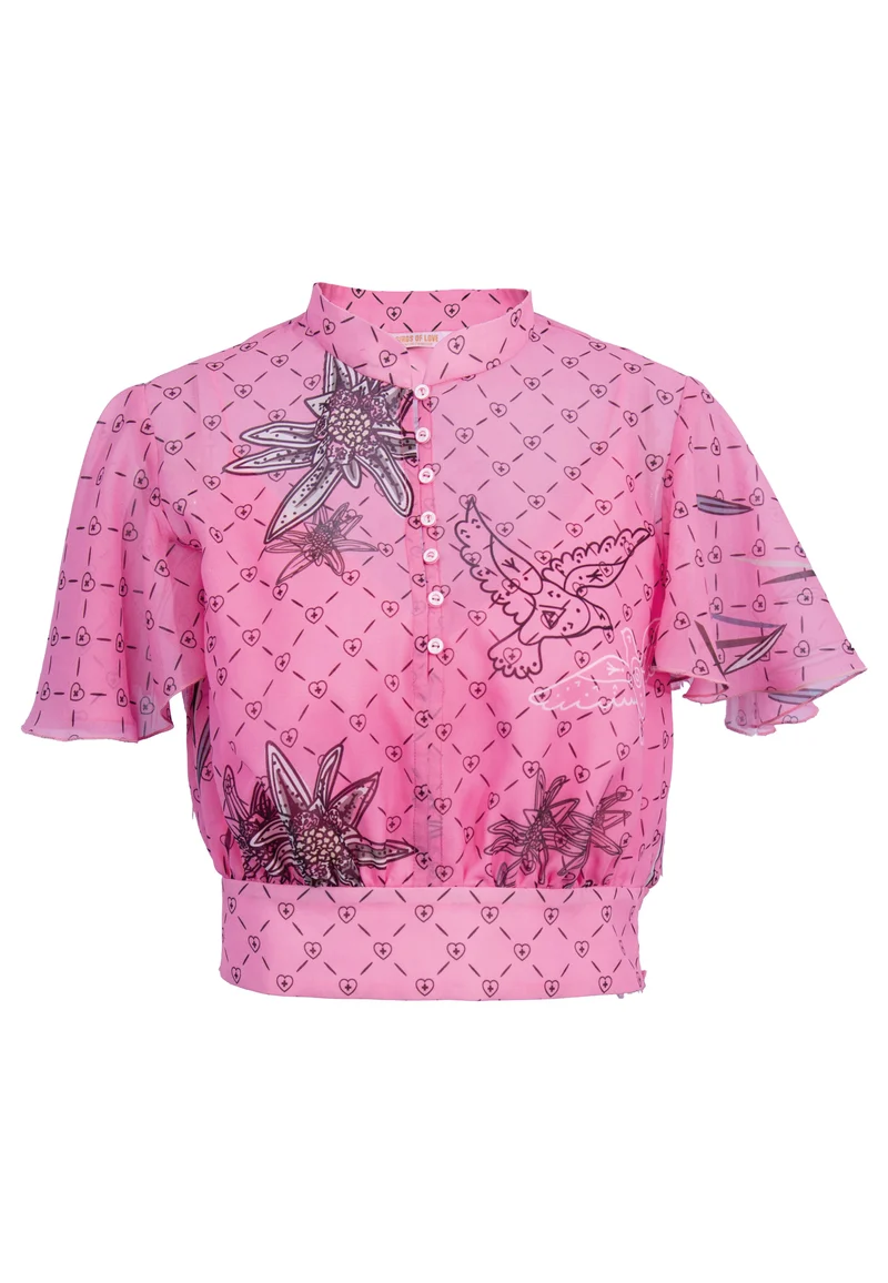 Design Edelweiß-Rosa Top-Bluse mit Knöpfen