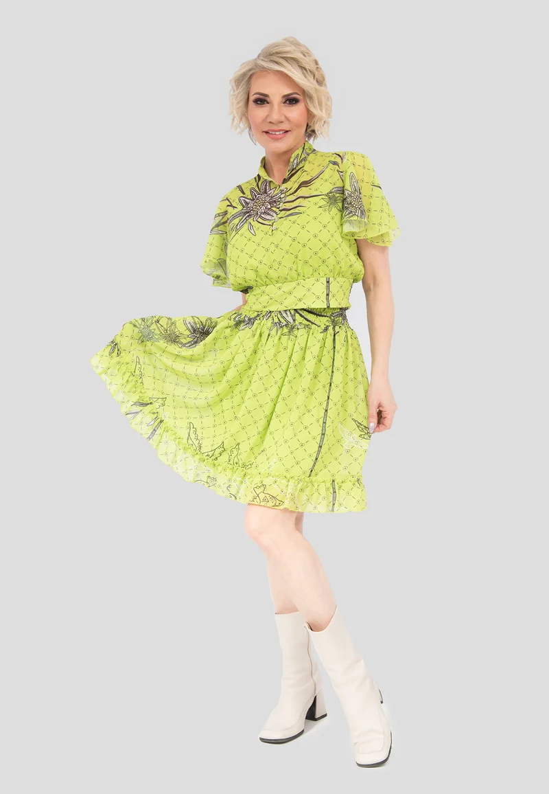 Design Edelweiß Lime Top-Bluse mit Knöpfen Lime