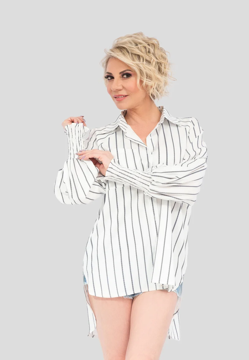 Oversize Gestreifte Hemdbluse | Lässige Damenbluse aus Polyester
