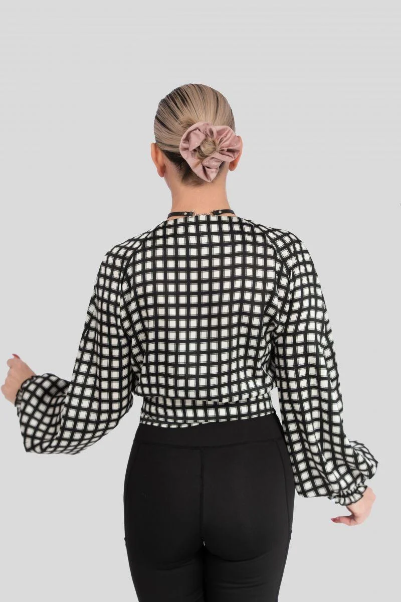 Karierte Bluse im Wickel-Look – Elegante Langarmbluse mit Cache-Cœur-Ausschnitt