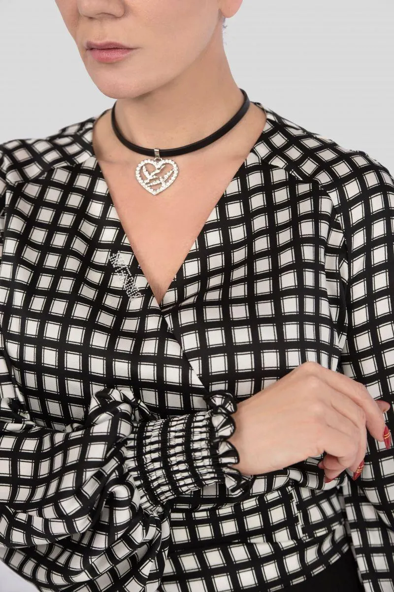 Karierte Bluse im Wickel-Look – Elegante Langarmbluse mit Cache-Cœur-Ausschnitt