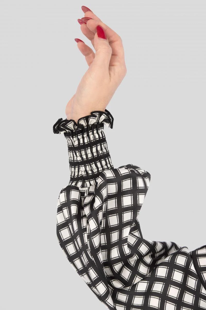 Karierte Bluse im Wickel-Look – Elegante Langarmbluse mit Cache-Cœur-Ausschnitt
