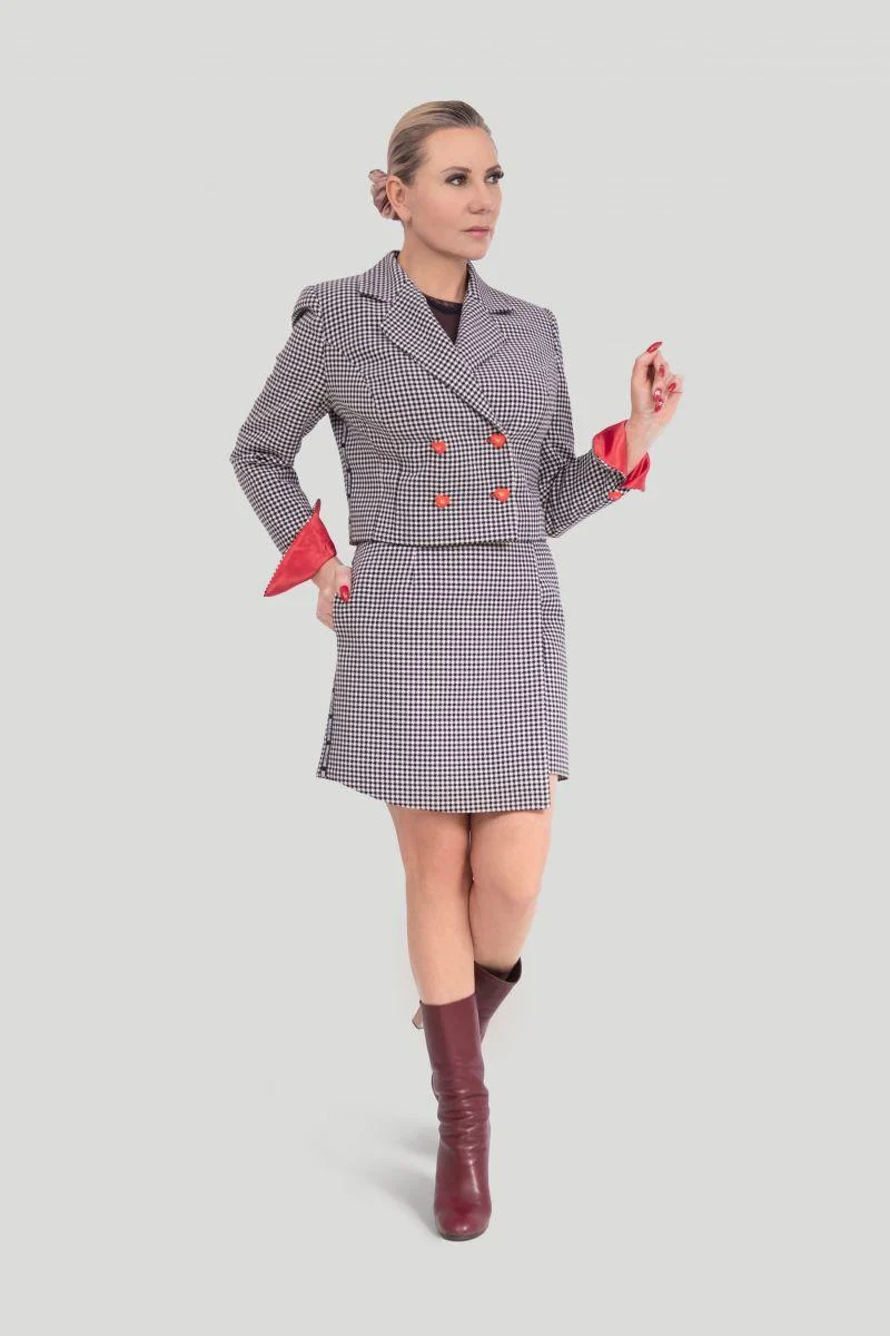 Elegante Damen-Jacke | Blazer im Hahnentrittmuster | Tailliert