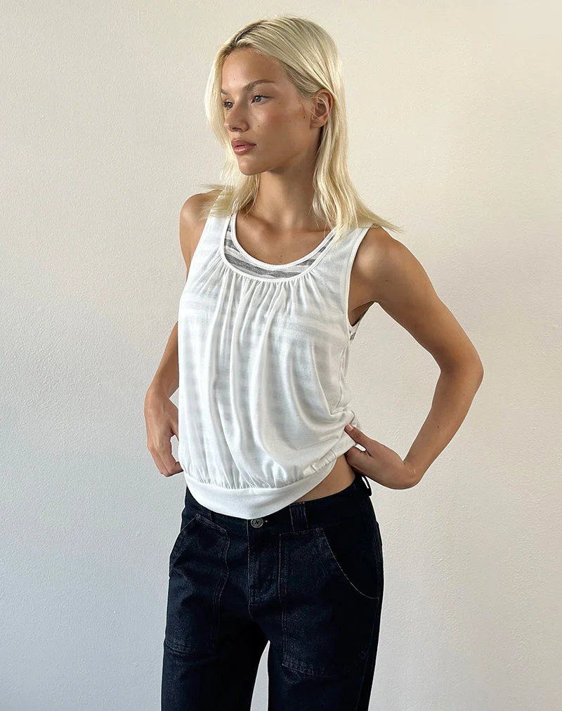 Litzy-Oberteil mit doppelter Lage aus transparentem Jersey mit grauen und weißen Streifen